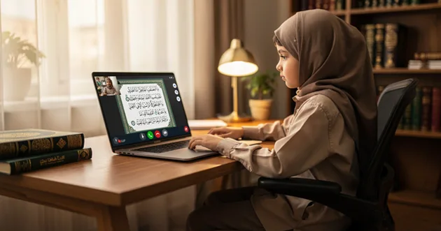 Student learning Quran courses and Islamic teachings online with trusted Quran Tutor Online Academy